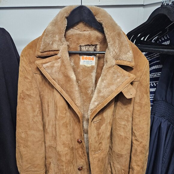 Vintage Mens Suede Tan Shearling Jacket - Picture 1 of 3